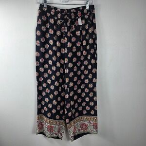 LOFT Bohemian  Floral Print Wide Leg Crop‎ Pants Drawstring Waist Womens Small
